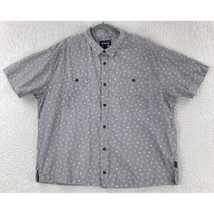 Patagonia Back Step Button-Up Shirt Men Size XXL Gray Floral Short Sleeve Casual